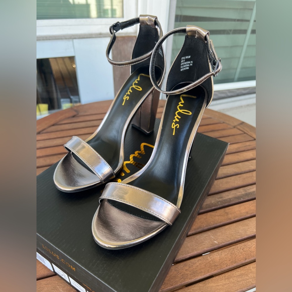 Pewter metallic heels